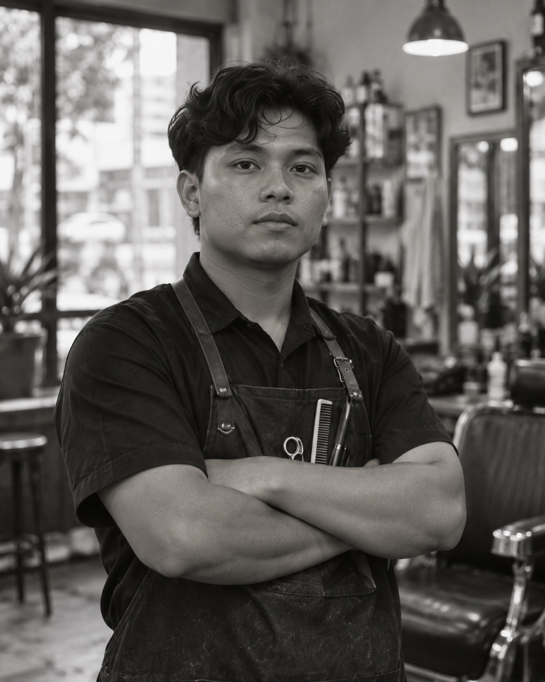 Potret Issa dengan rambut gelap bergelombang dan kemeja kerja gelap.