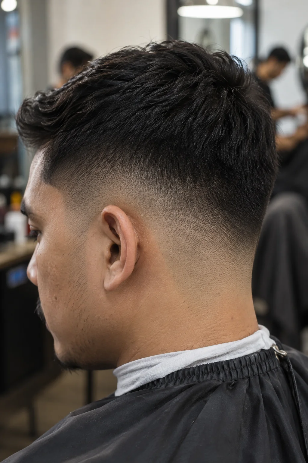 Detail gradasi fade pada sisi dan belakang rambut klien.